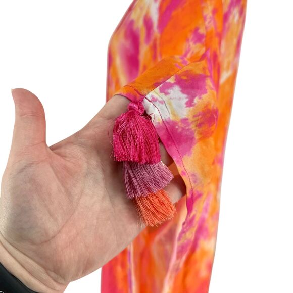 Tommy Bahama Tidal Tie Dye V-Neck Long Caftan L XL Pink Cover Up Tassel Beach - Picture 8 of 14